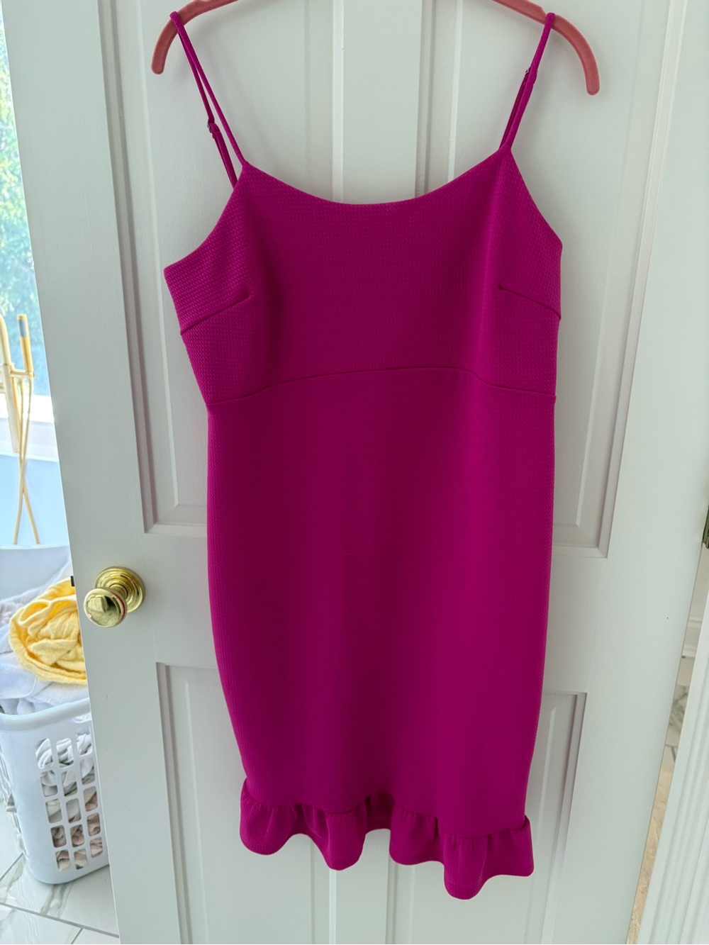 Bright Pink Ribbed Ruffle Hem Dress - Picture 2 of 4